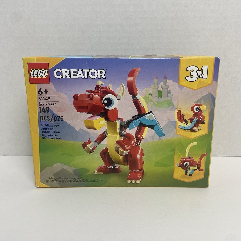 New LEGO Creator 31145 Red Dragon Parrot Fish 3 in 1 Animal Toy Set Sealed